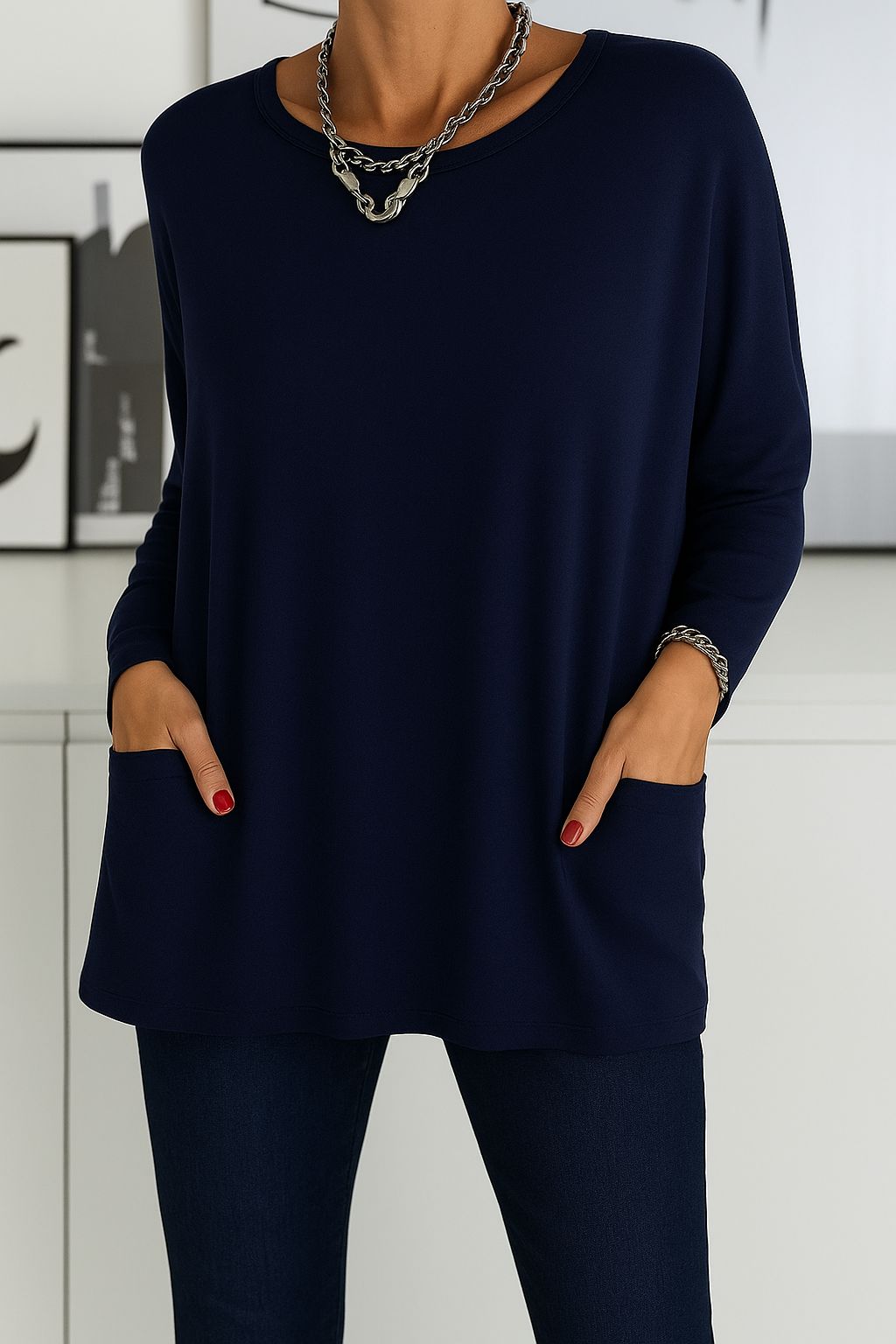 Angela | Damen Lockeres Langarmshirt