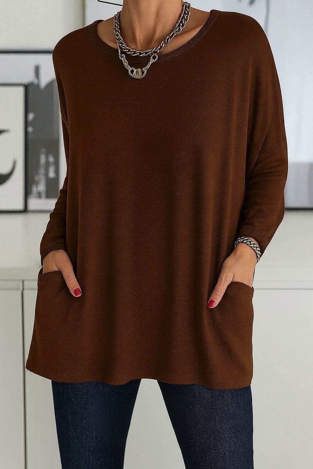 Angela | Damen Lockeres Langarmshirt