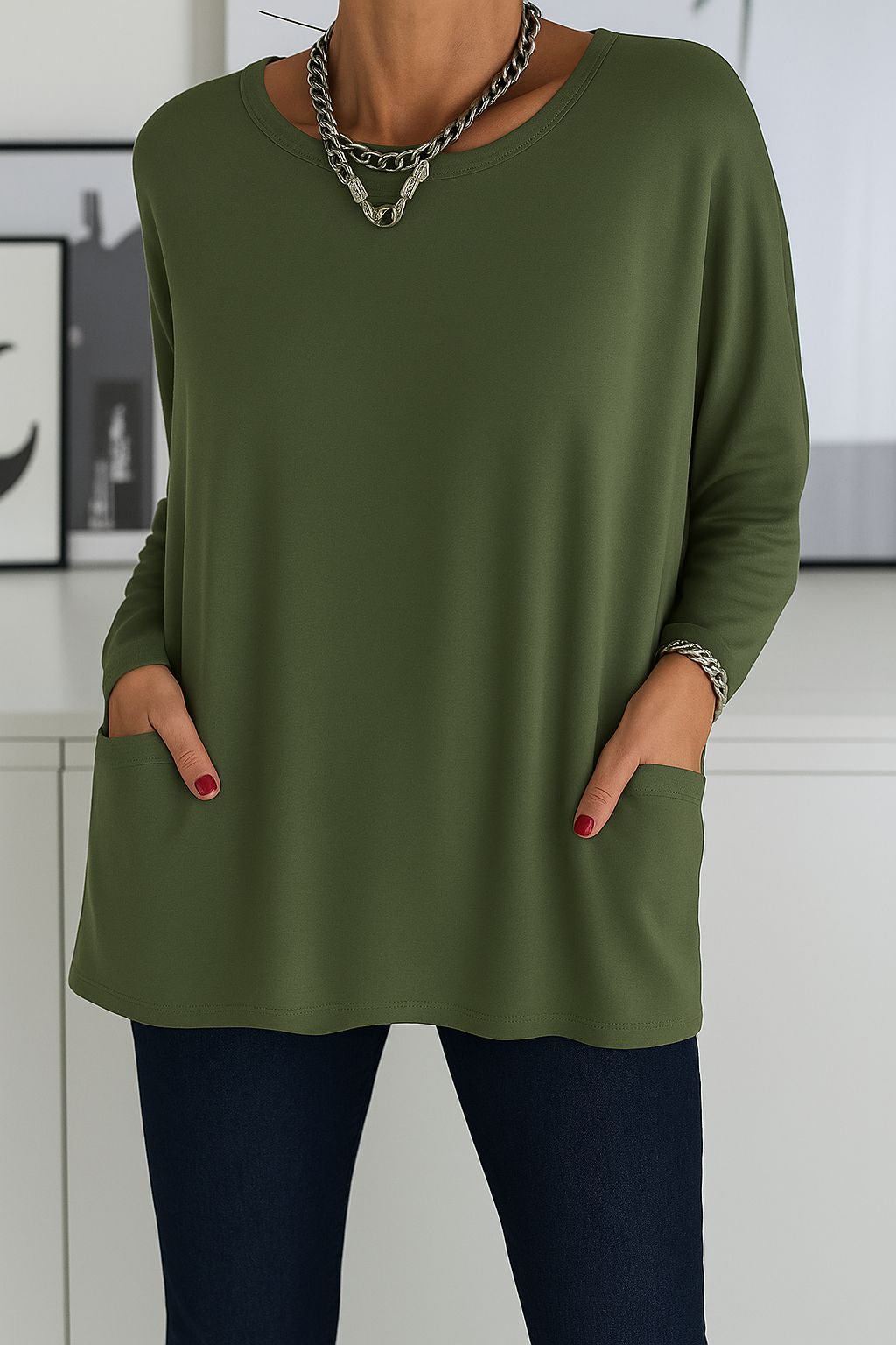 Angela | Damen Lockeres Langarmshirt