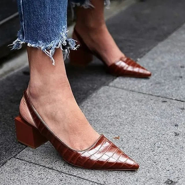 Helene | Damen Slingback Blockabsätze mit Spitzkappe