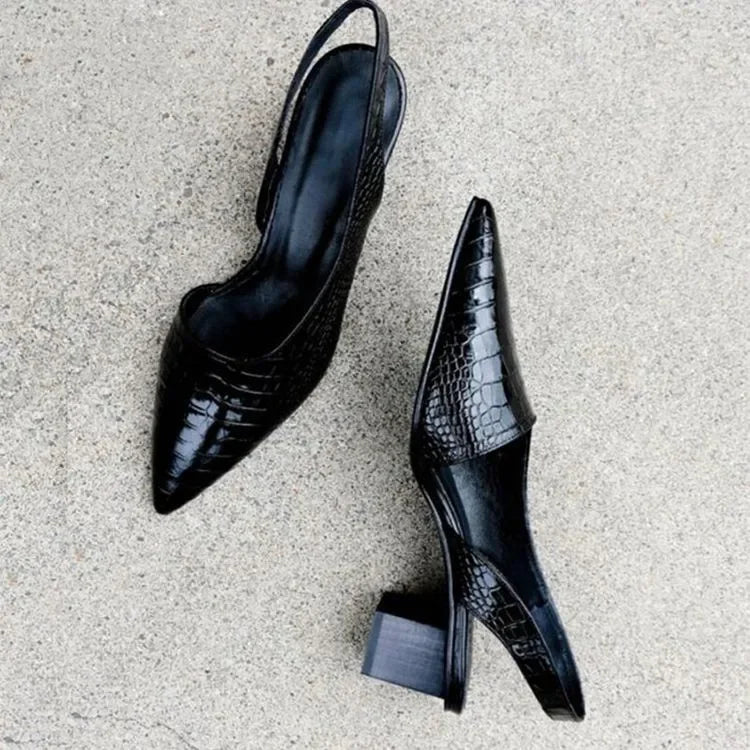 Helene | Damen Slingback Blockabsätze mit Spitzkappe