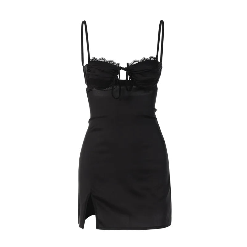 Johanna | Damen Minikleid mit Statement Satin Spitzen Details