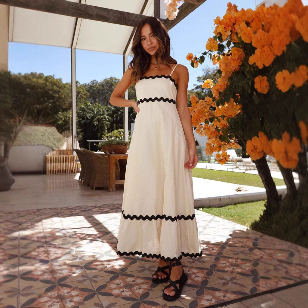 Carolin | Damen A-Linien-Maxikleid mit Spaghettiträgern