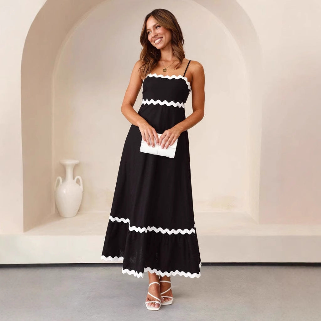 Carolin | Damen A-Linien-Maxikleid mit Spaghettiträgern