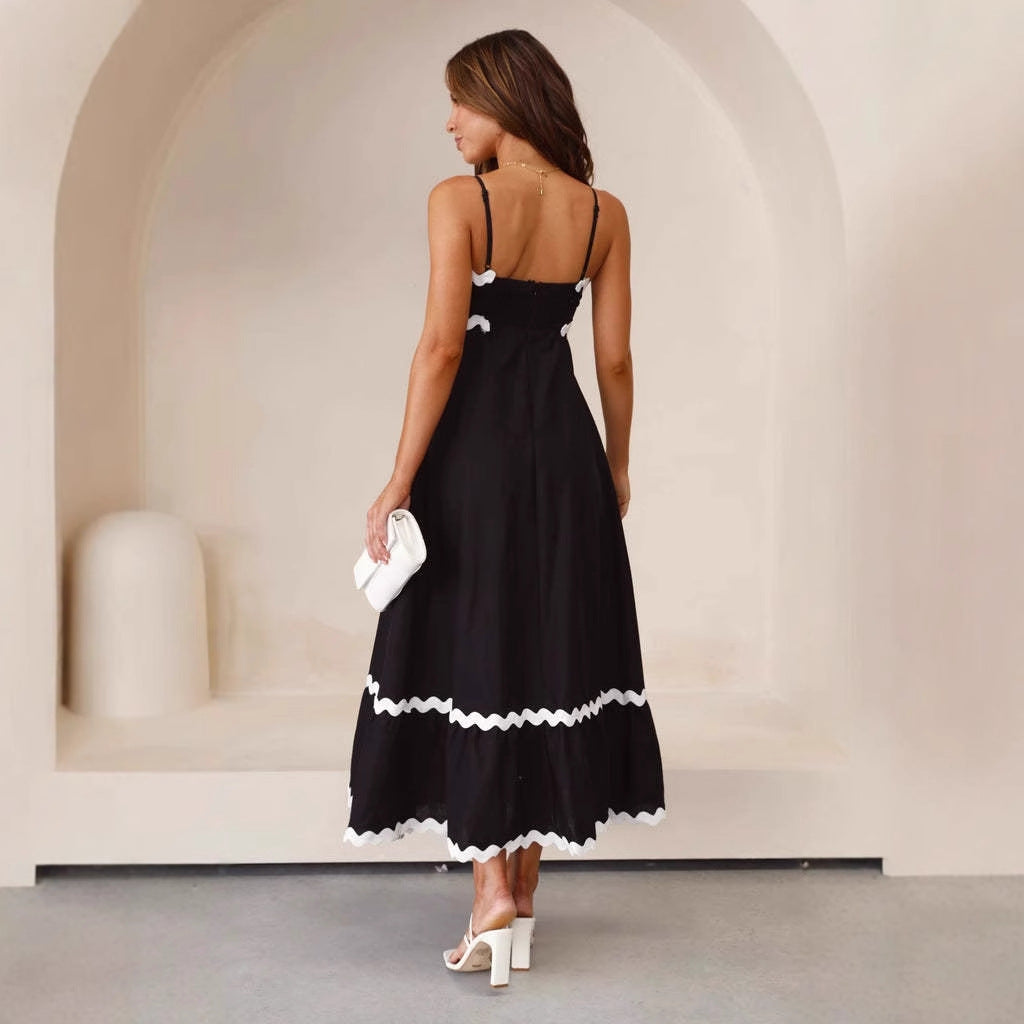 Carolin | Damen A-Linien-Maxikleid mit Spaghettiträgern