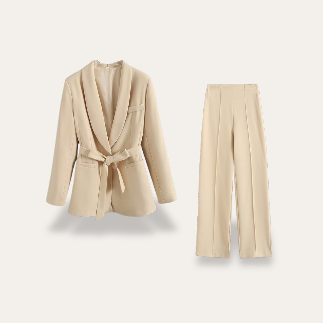 Regine | Damen Blazer mit Gürtel und Weitbein-Hosen, Zweiteiliges Set