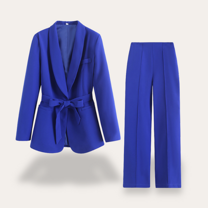 Regine | Damen Blazer mit Gürtel und Weitbein-Hosen, Zweiteiliges Set
