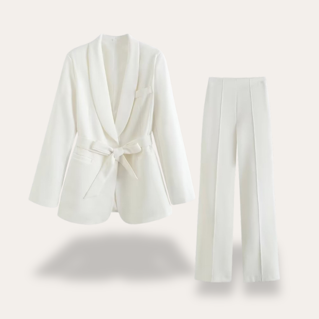 Regine | Damen Blazer mit Gürtel und Weitbein-Hosen, Zweiteiliges Set