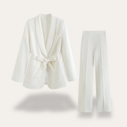 Regine | Damen Blazer mit Gürtel und Weitbein-Hosen, Zweiteiliges Set