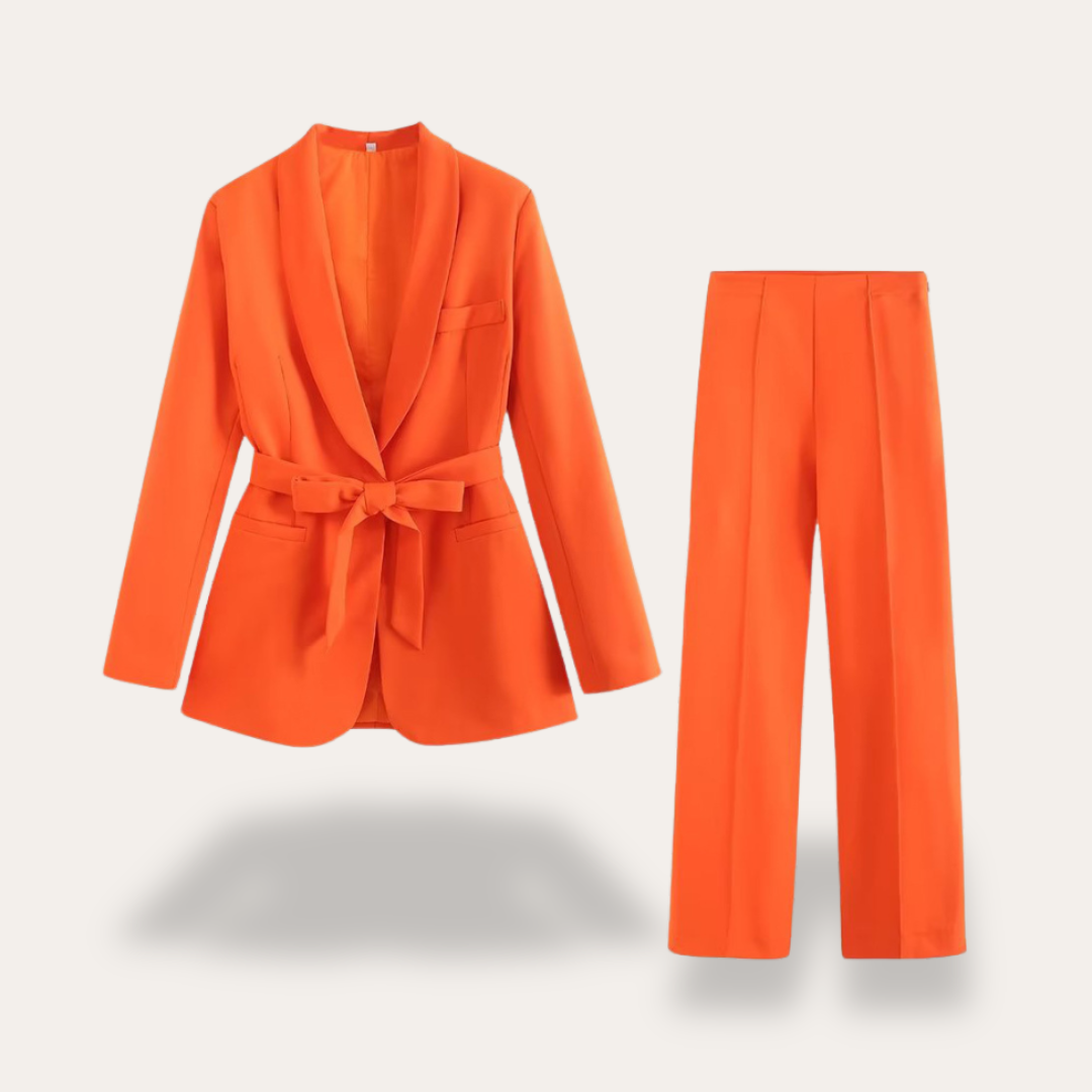 Regine | Damen Blazer mit Gürtel und Weitbein-Hosen, Zweiteiliges Set