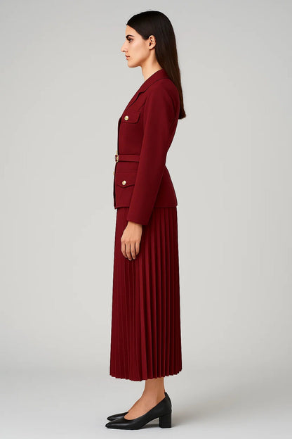 Daniela | Damen Zweireihiger Blazer mit Faltenrock-Set