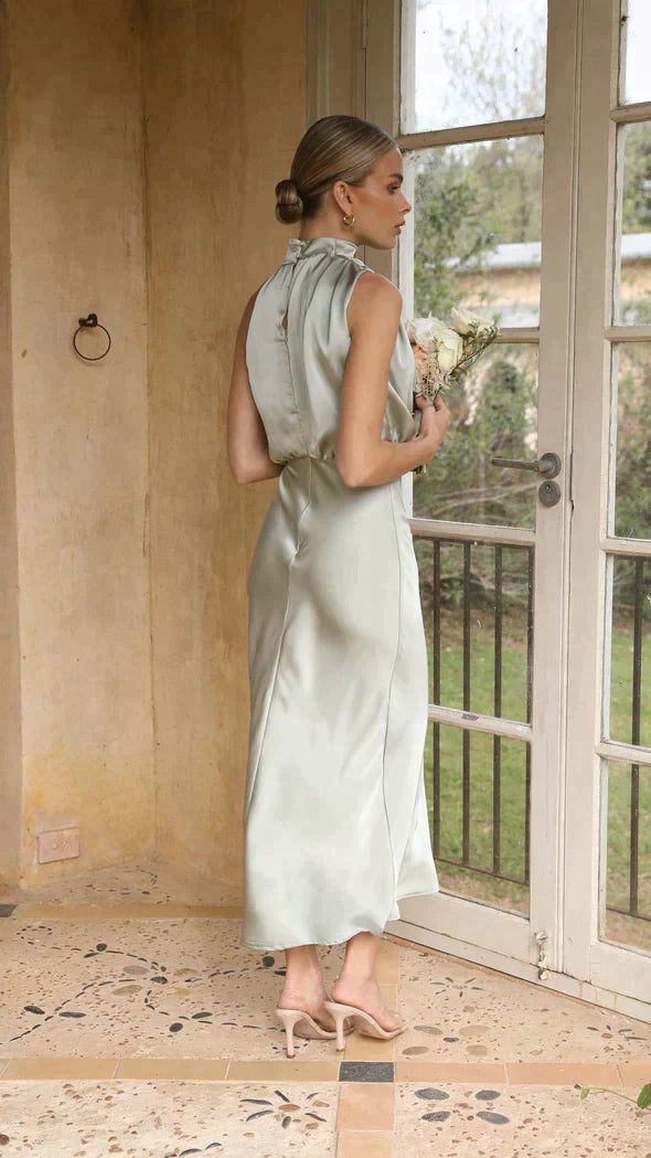 Greta | Damen Elegantes Midi-Kleid mit Neckholder und Drapiertem Ausschnitt