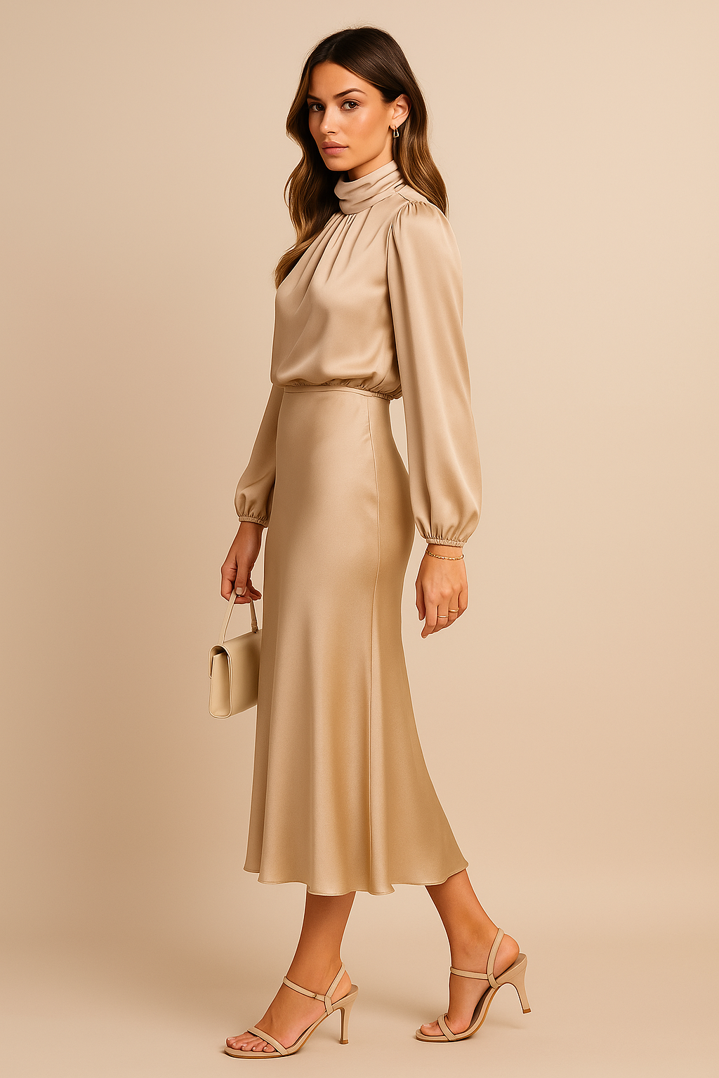 Sarah | Damen Midikleid mit hohem Ausschnitt