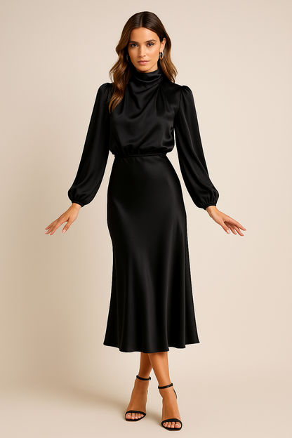 Sarah | Damen Midikleid mit hohem Ausschnitt