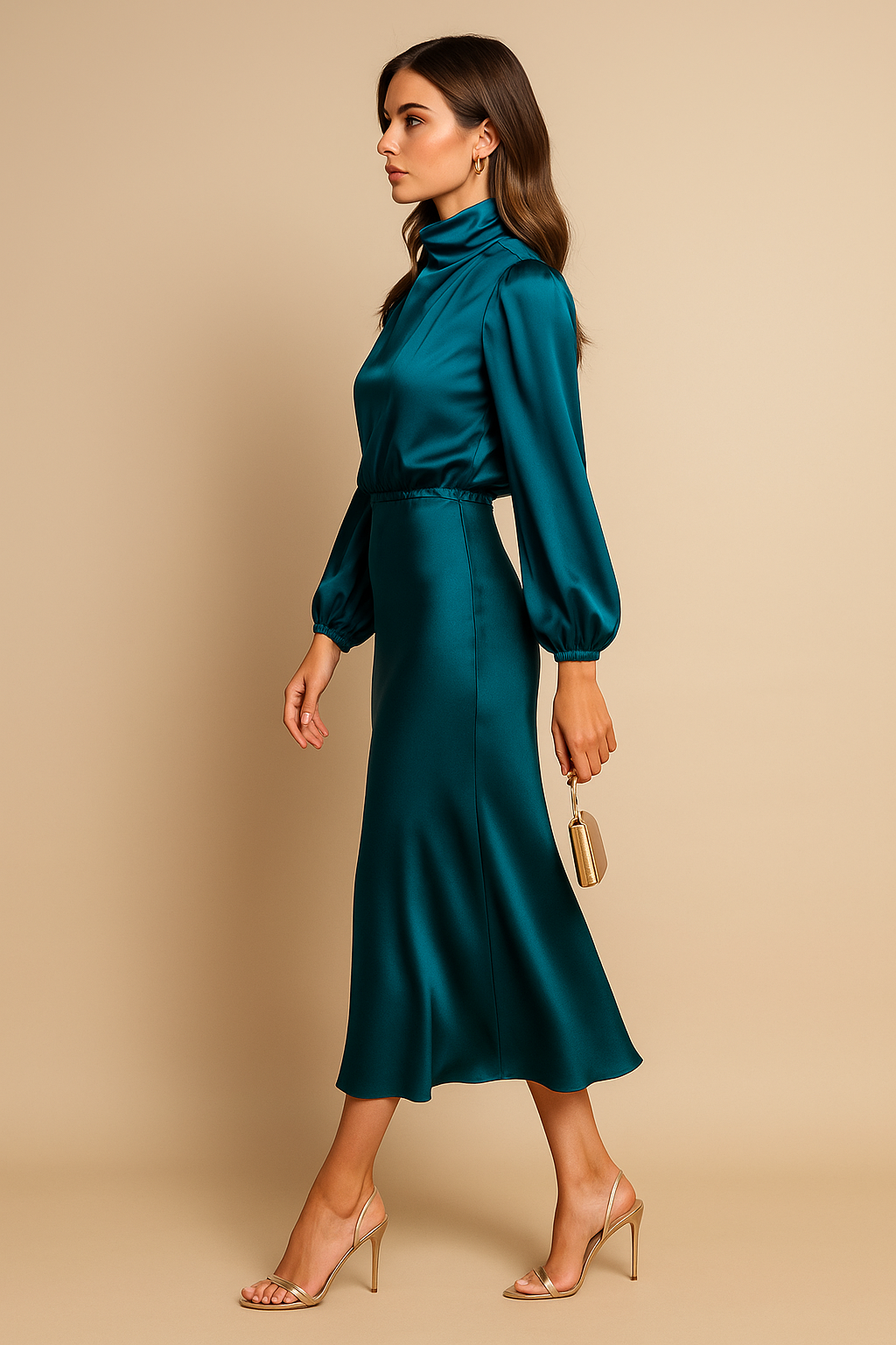 Sarah | Damen Midikleid mit hohem Ausschnitt