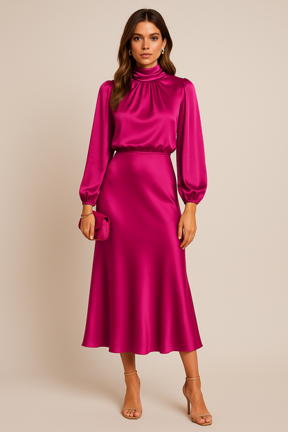 Sarah | Damen Midikleid mit hohem Ausschnitt