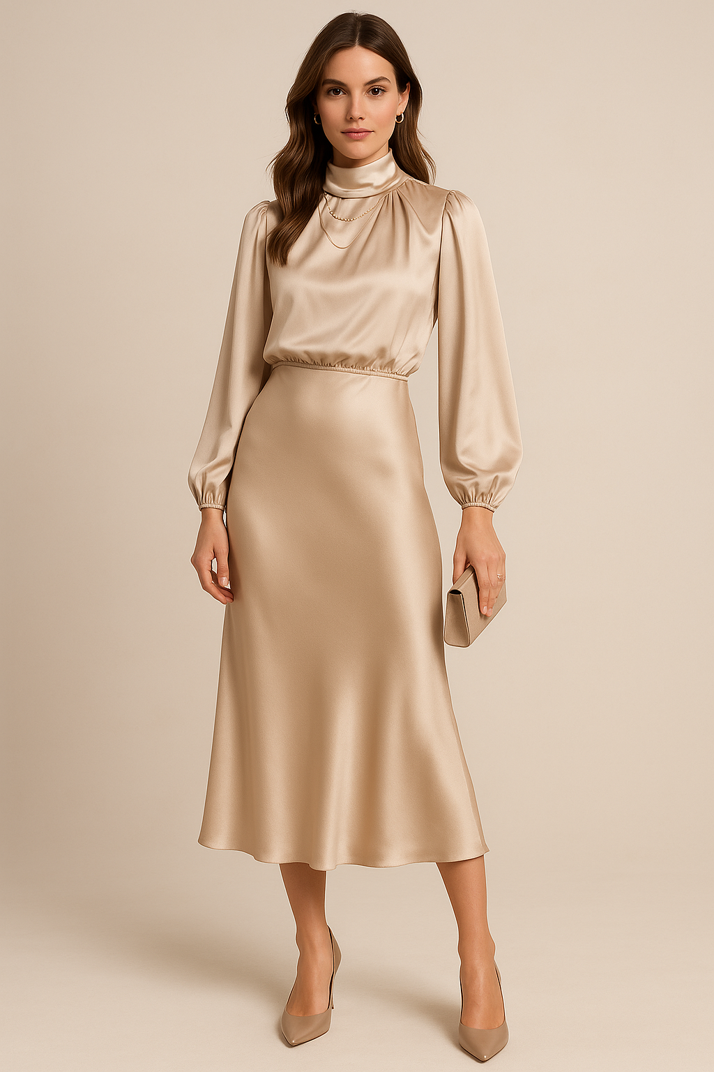 Sarah | Damen Midikleid mit hohem Ausschnitt