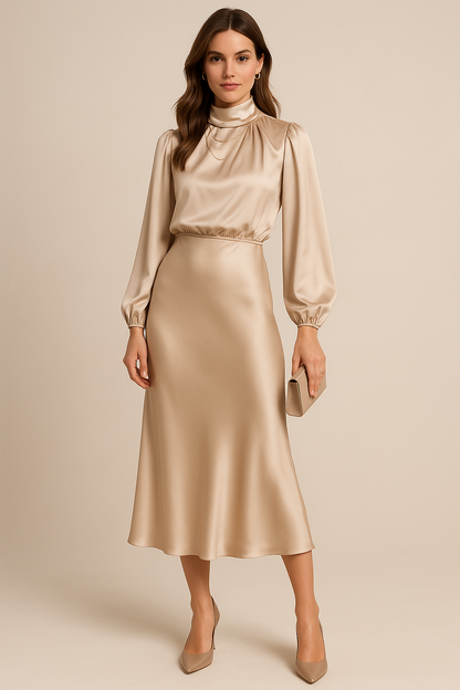 Sarah | Damen Midikleid mit hohem Ausschnitt