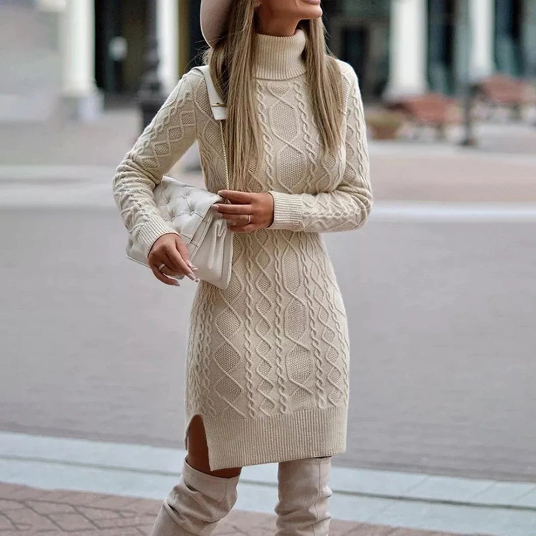 Stefanie | Damen Herbst Gestricktes Langarm Rollkragenkleid