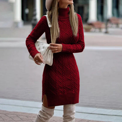 Stefanie | Damen Herbst Gestricktes Langarm Rollkragenkleid
