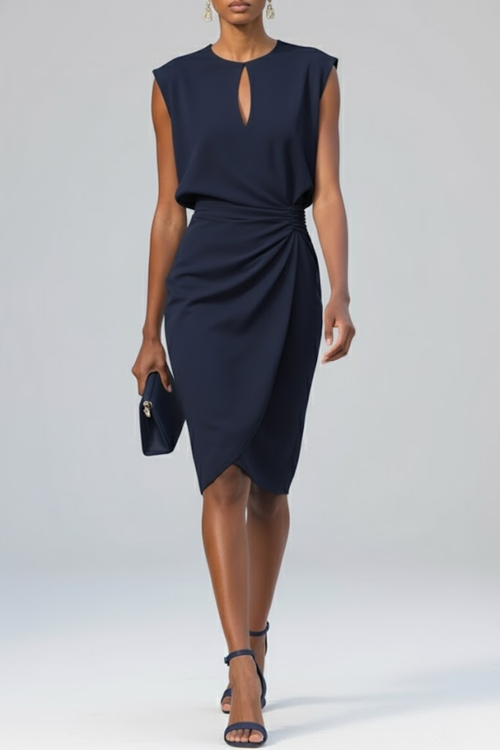 Tamara | Damen Midi-Kleid mit Schlüsselloch-Ausschnitt und Raffung
