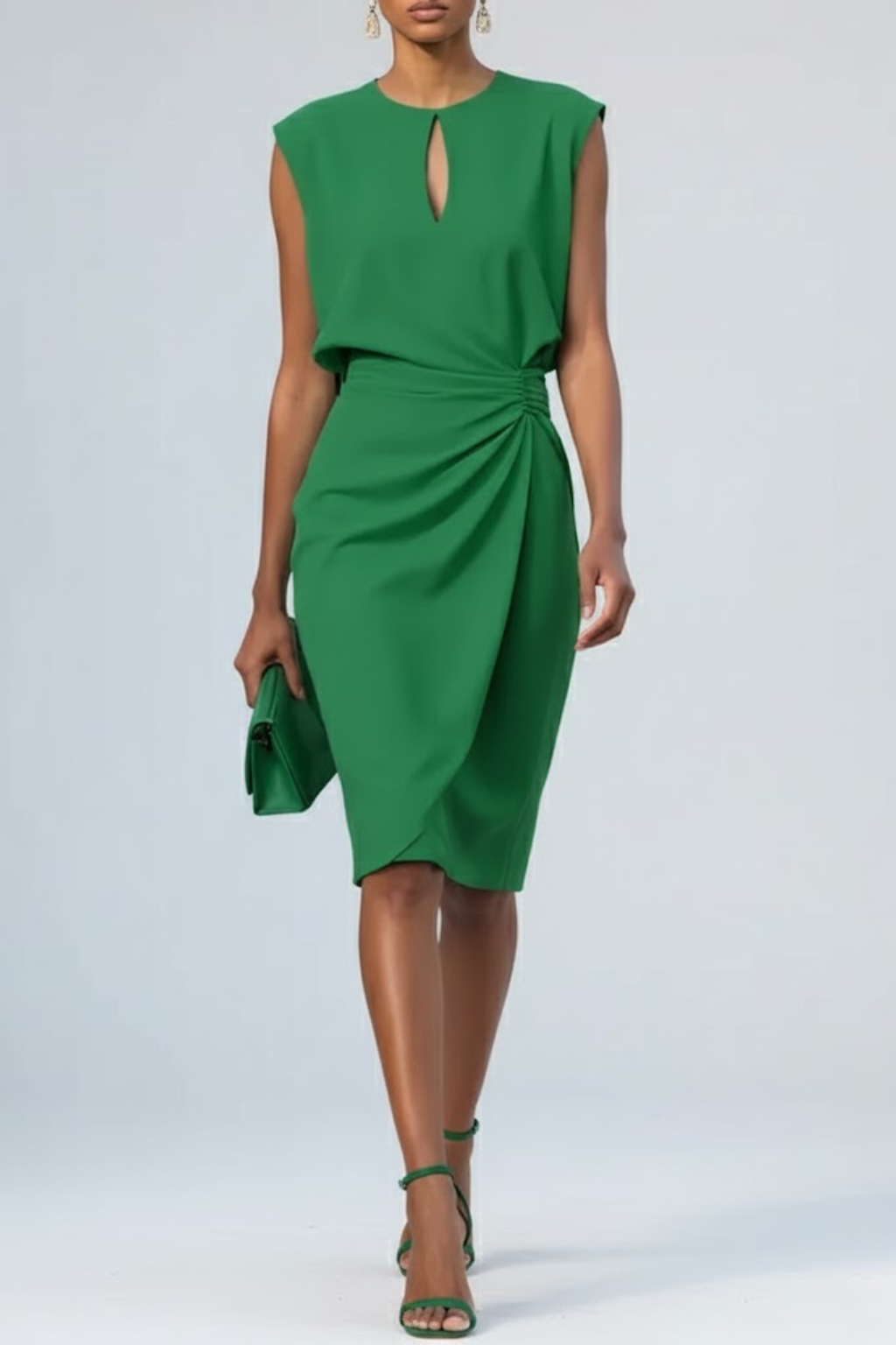 Tamara | Damen Midi-Kleid mit Schlüsselloch-Ausschnitt und Raffung