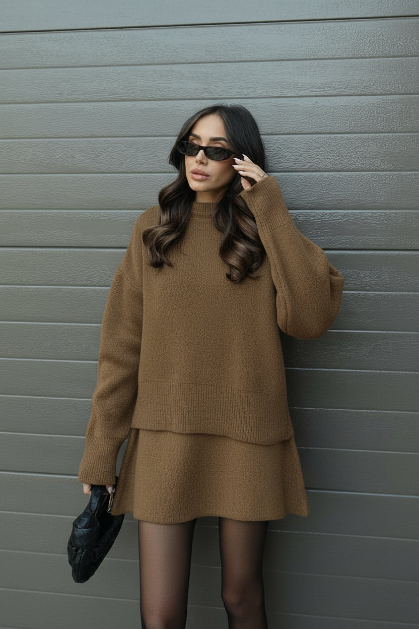 Sandra | Damen Frühlings Pullover Minirock Set