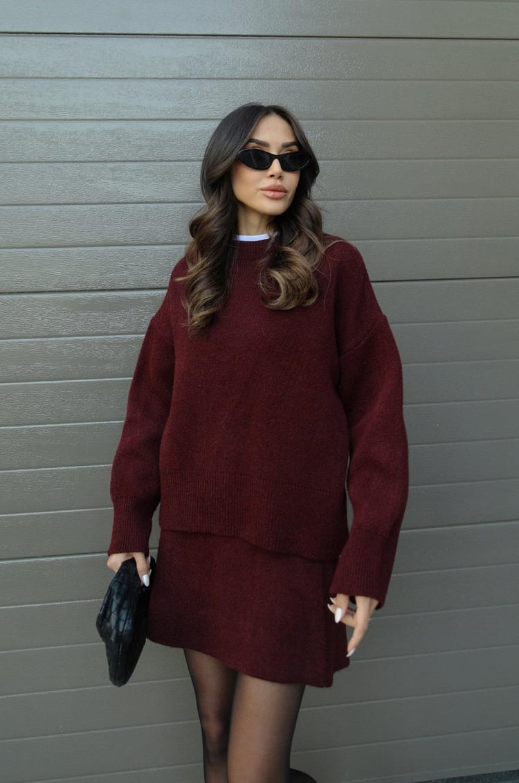 Sandra | Damen Frühlings Pullover Minirock Set