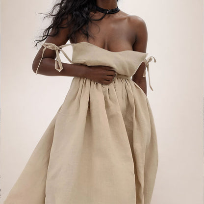 Andrea | Damen Midikleid mit V-Ausschnitt, Rückenausschnitt und Schlitz