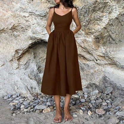 Andrea | Damen Midikleid mit V-Ausschnitt, Rückenausschnitt und Schlitz
