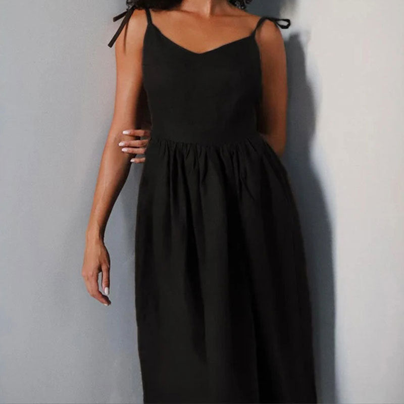 Andrea | Damen Midikleid mit V-Ausschnitt, Rückenausschnitt und Schlitz