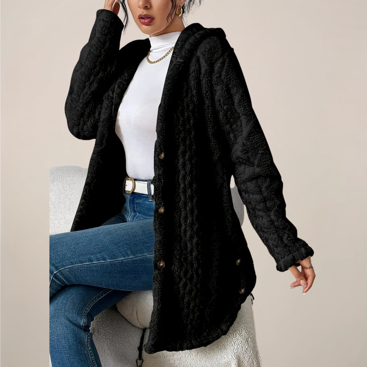 Alina | Damen Frühling Strukturierter Kapuzen-Cardigan