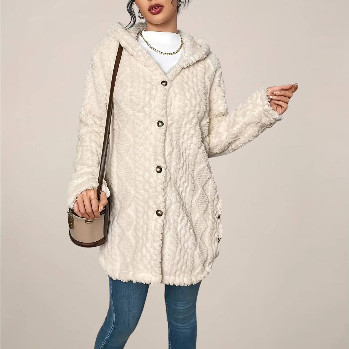 Alina | Damen Frühling Strukturierter Kapuzen-Cardigan