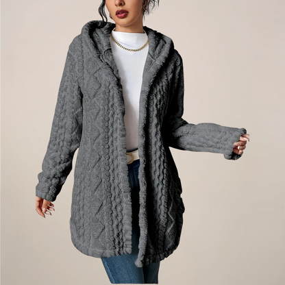 Alina | Damen Frühling Strukturierter Kapuzen-Cardigan