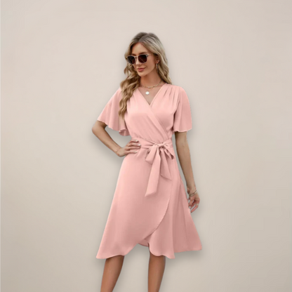 Gabriela | Damen Midi-Wickelkleid mit Frontknoten