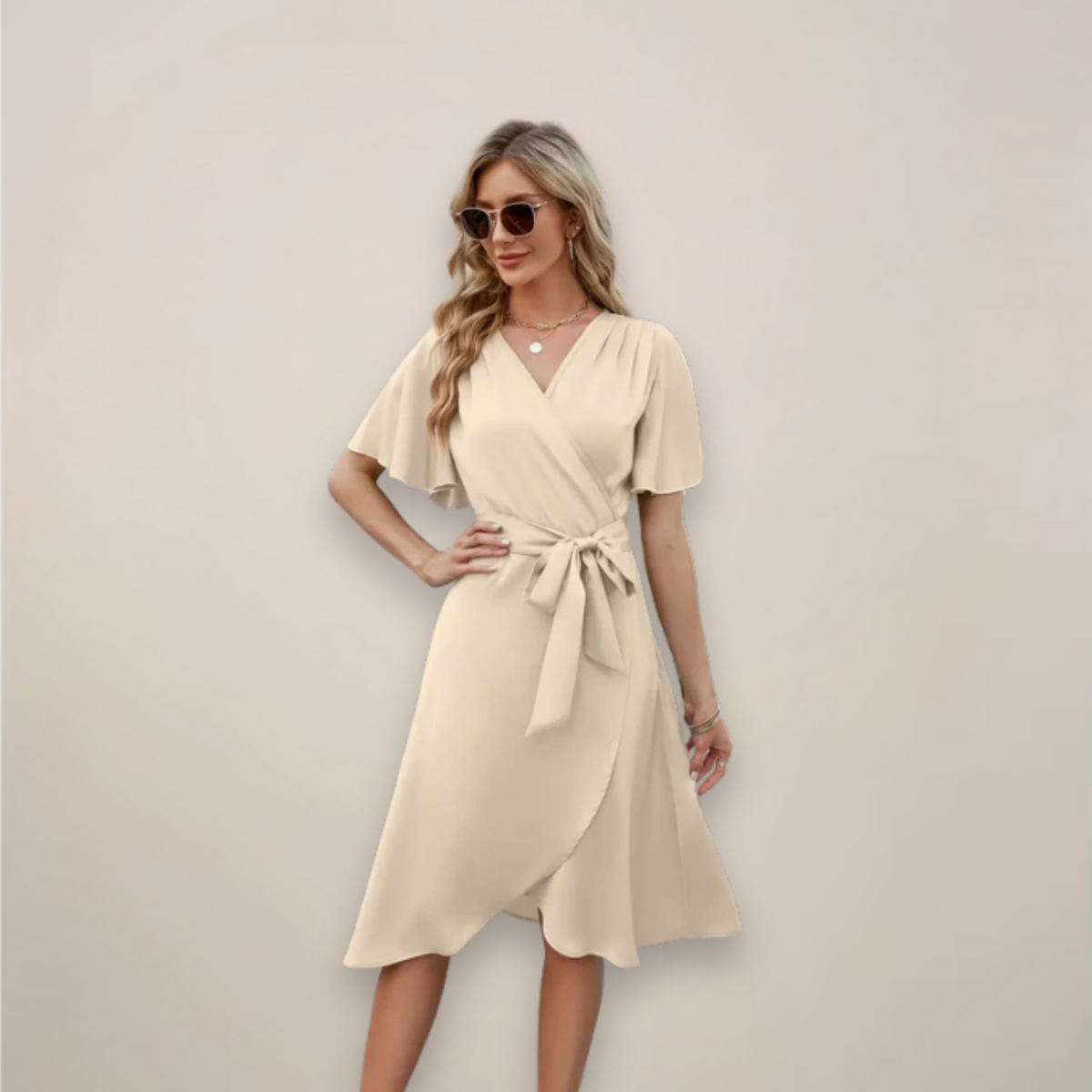 Gabriela | Damen Midi-Wickelkleid mit Frontknoten