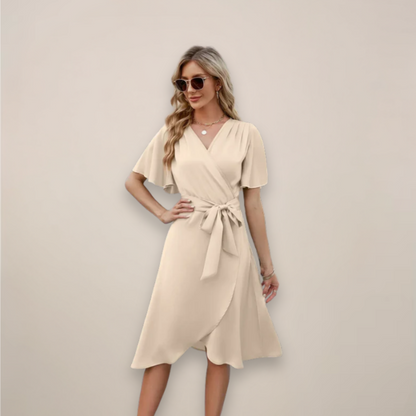 Gabriela | Damen Midi-Wickelkleid mit Frontknoten