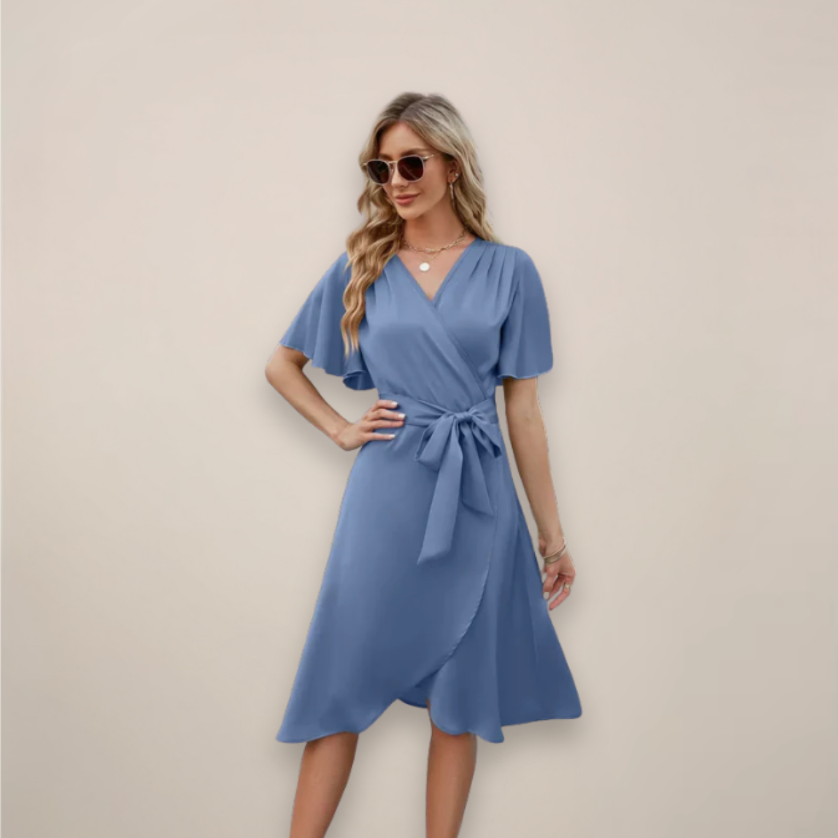 Gabriela | Damen Midi-Wickelkleid mit Frontknoten