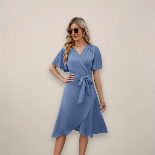 Gabriela | Damen Midi-Wickelkleid mit Frontknoten