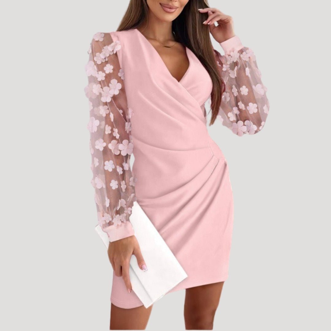 Hanna | Damen Mini-Wickelkleid mit Transparenten Ärmeln und V-Ausschnitt