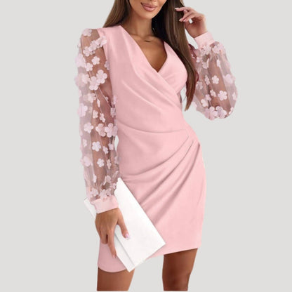 Hanna | Damen Mini-Wickelkleid mit Transparenten Ärmeln und V-Ausschnitt