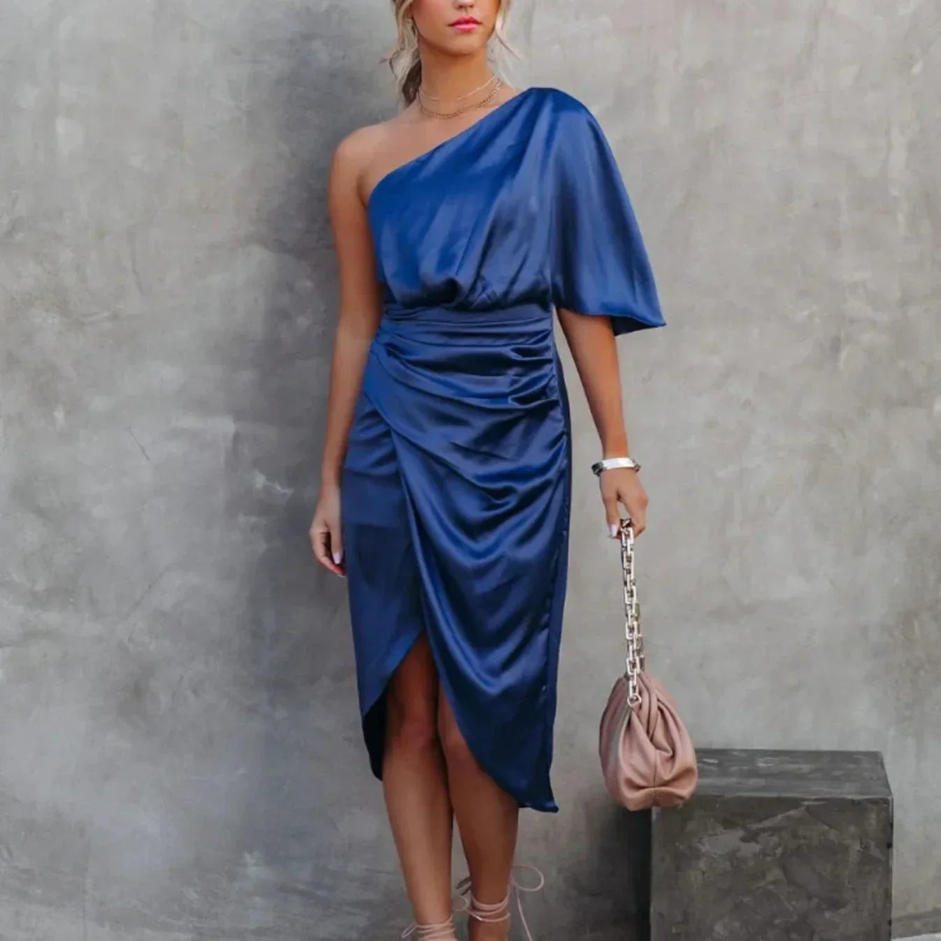 Nadine | Damen One-Shoulder-Minikleid im Wickelstil