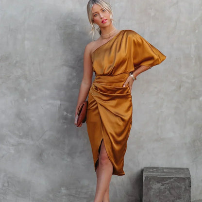 Nadine | Damen One-Shoulder-Minikleid im Wickelstil