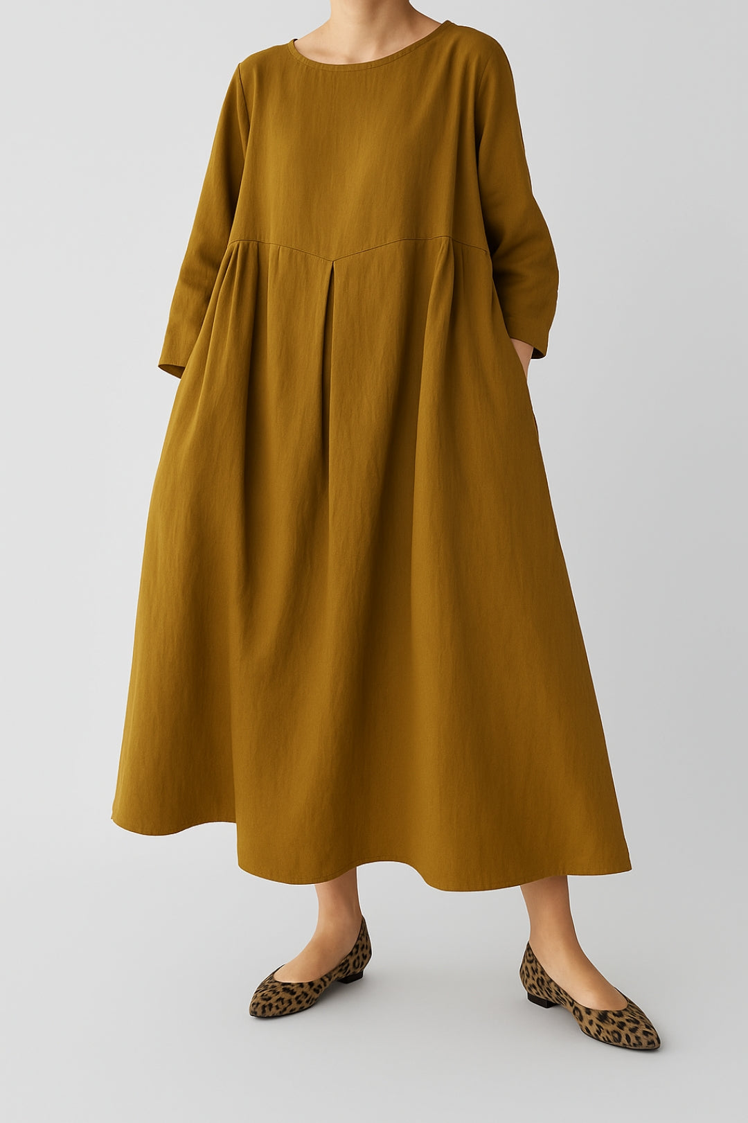 Doris | Damen Lässiges Midikleid mit Vorderfalten