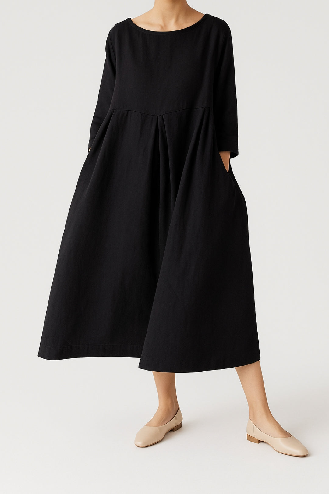 Doris | Damen Lässiges Midikleid mit Vorderfalten