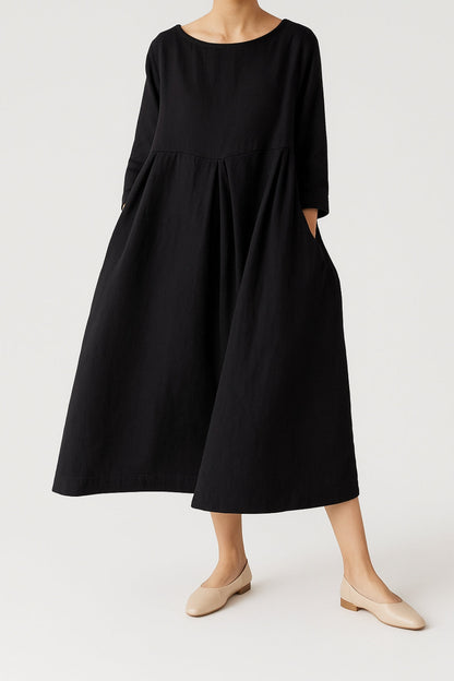 Doris | Damen Lässiges Midikleid mit Vorderfalten