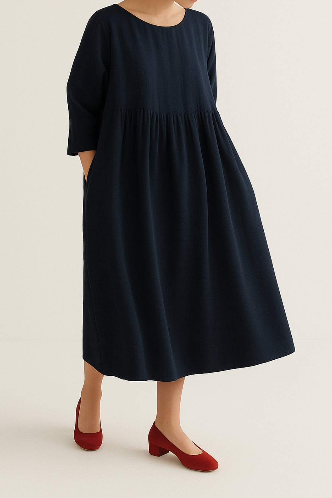 Doris | Damen Lässiges Midikleid mit Vorderfalten
