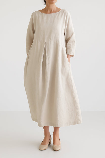 Doris | Damen Lässiges Midikleid mit Vorderfalten