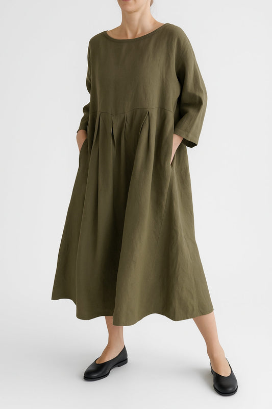Doris | Damen Lässiges Midikleid mit Vorderfalten