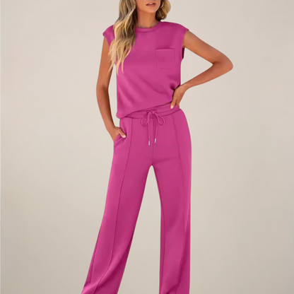 Viola | Damen Frühling Ärmelloses Top mit Lockerer Hose Set